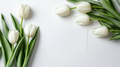 Blank white space with white tulip flowers