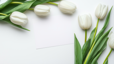 White Tulip Flowers on White Background