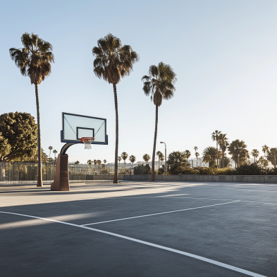 Urban Basketball Court with Palm Trees