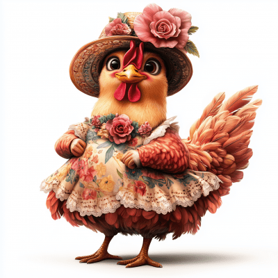 Big Hen in Dress and Hat