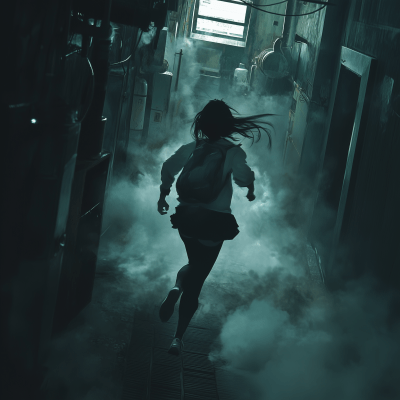 Anime Character Running in Dark Basement