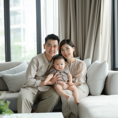 Happy Chinese Family of Three