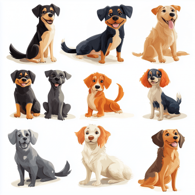 Array of Dogs Cartoon Illustration