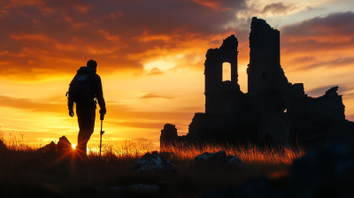 Metal Detector with Castle Ruins Silhouette