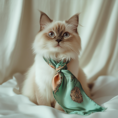 Cat with Green Silk Scarf