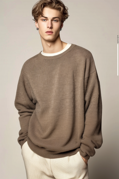 Male Model in Brown Wool Sweater