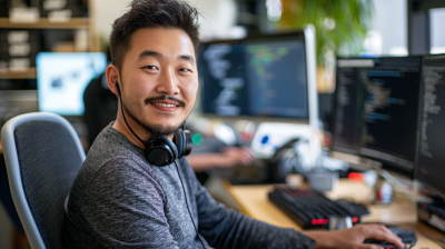 Asian Man Working on Computer