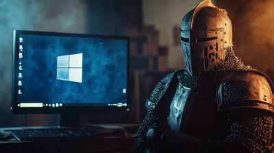 Medieval Knight Protecting Computer