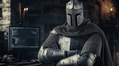 Medieval Knight Protecting Computer