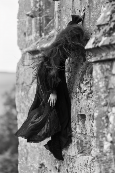 Witch Climbing Old Church Wall