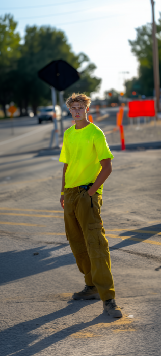 Young Man in Road Construction Zone