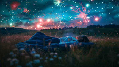 Serene Japanese Woman Sleeping in a Field