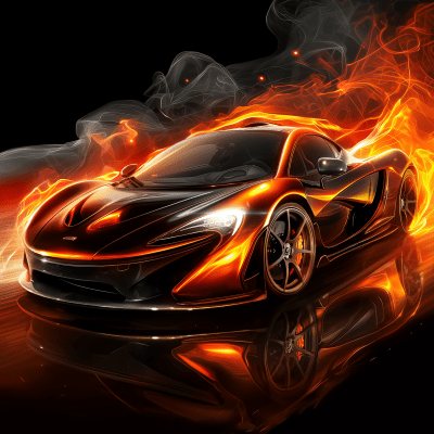 Red Sports Car Against Fiery Background