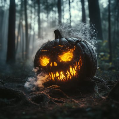 Spooky Halloween Pumpkin in a Forest