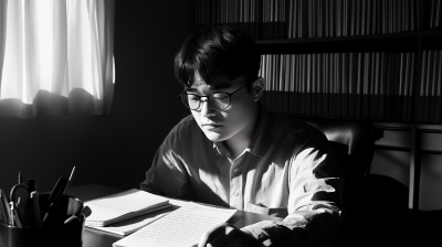 Young Man Writing at Office Desk