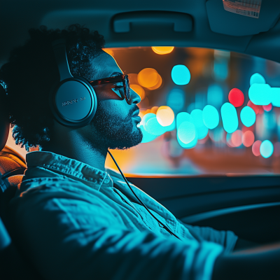 Man Driving Car with Headphones