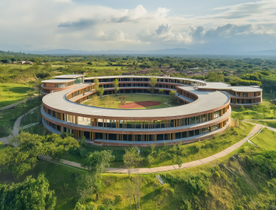 Circular School Building in Apple Aerial Style