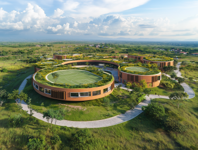 Circular School Building in Apple Aerial View Style