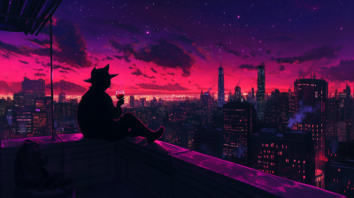 Romantic Anime Night Cityscape Illustration