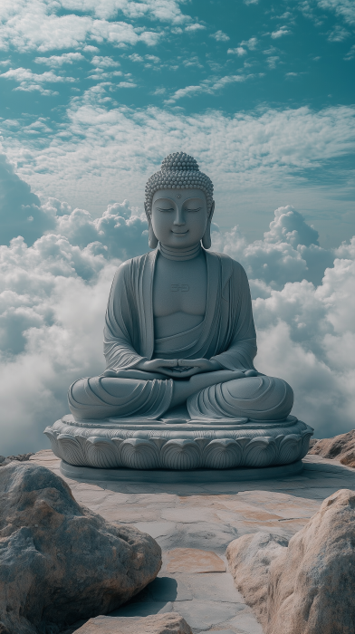 Buddha Statue with Sky and Cloud Background