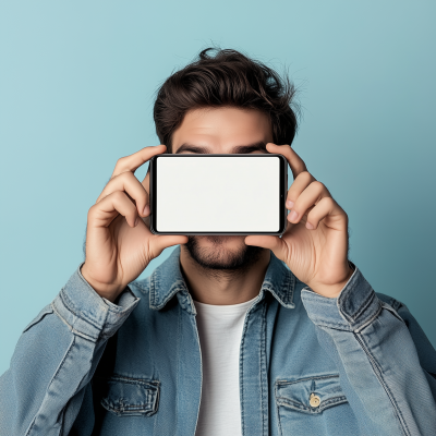 Man Holding iPhone with Blank Screen