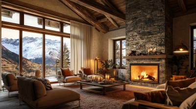 Rustic Living Room with Stone Fireplace