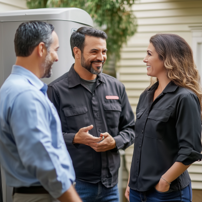 HVAC Technician Talking to Homeowners