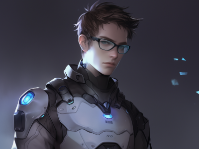 Young man with glasses and HUD interface