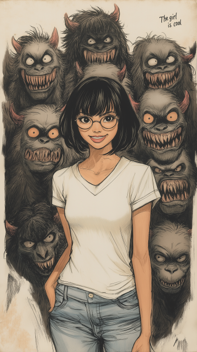 Classy Hairy Monsters Surrounding Cool Japanese Singer Illustration