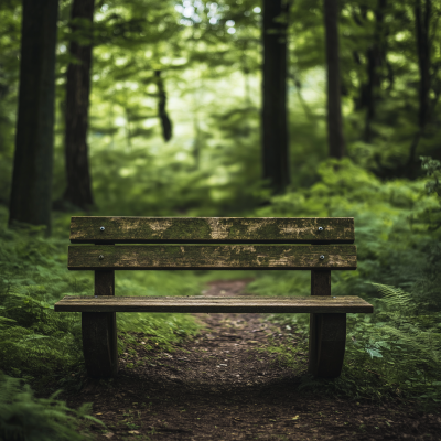 Empty Bench in Green Forest