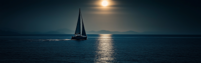 Sailing Boat into Moonlight