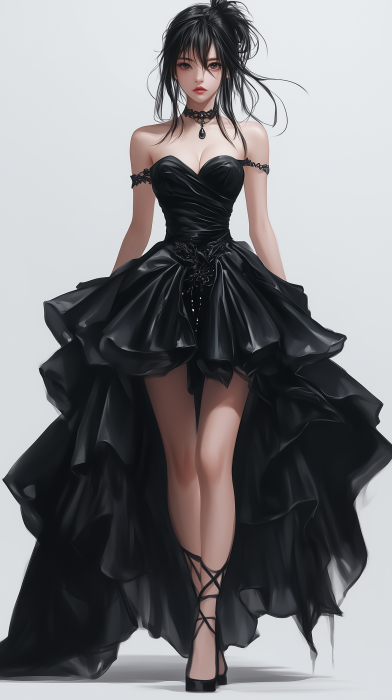 Elegant Black Dress Anime Illustration