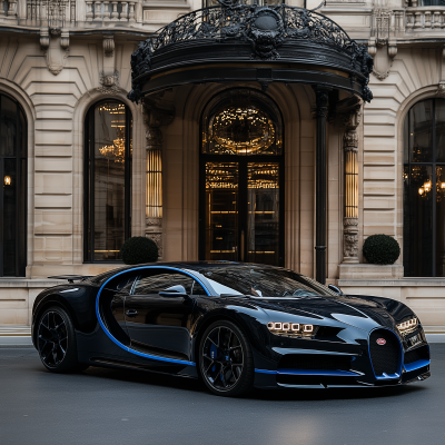 Luxury Bugatti Chiron Parking Under Starry Sky