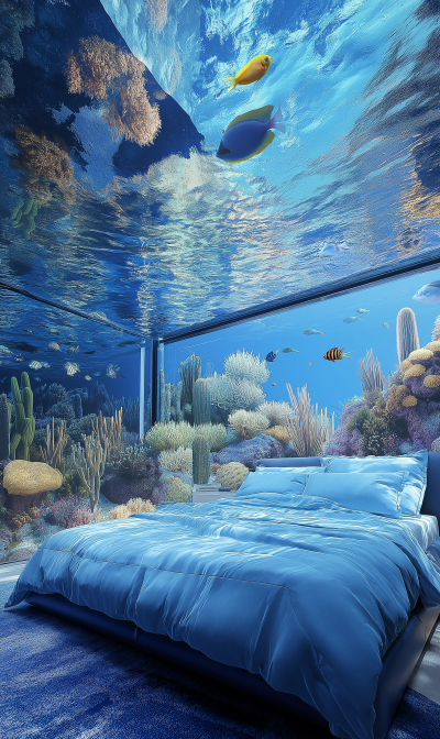 Futuristic Ocean Wave Bedroom