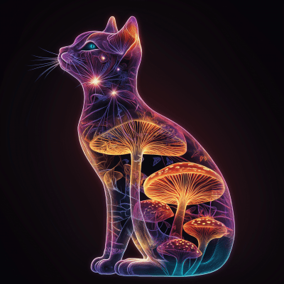 Psychedelic Cat with Mushroom Eye