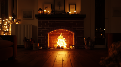 Black framed brick fireplace