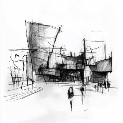 Abstract Charcoal Gestural Sketch of Pacific Design Center