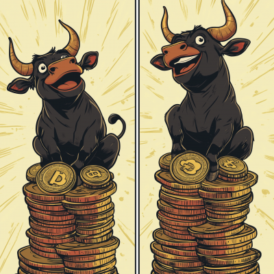 Happy Bull on Stack of Coin Comic Strip