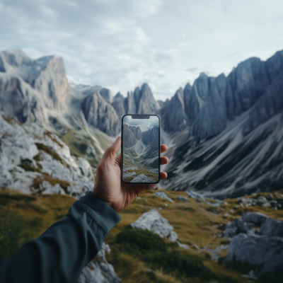 Mountain Landscape on Phone Screen