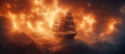 Flying Galleon in Stormy Sky