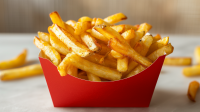 Burnt French Fries in Red Container