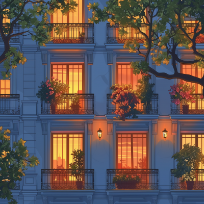 Madrid Sunset Facade Illustration