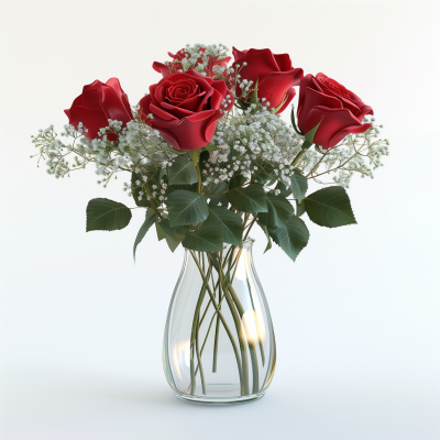 Red Roses in Glass Vase