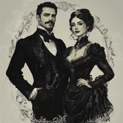 Gothic Victorian Latino Couple Illustration