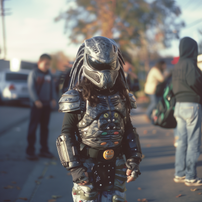 90’s Child in Predator Armor on Halloween Night