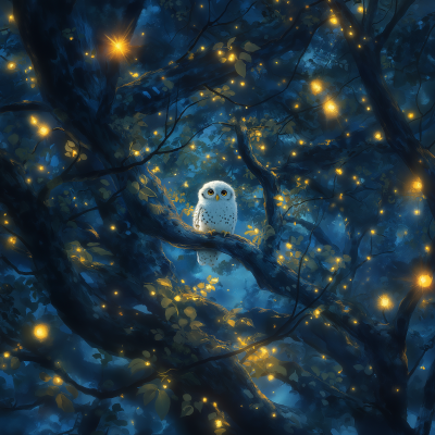 Night Owl on Tree Branches