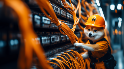 Shiba Inu installing fiber cable in data center