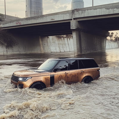 Bronze Range Rover in Los Angeles River