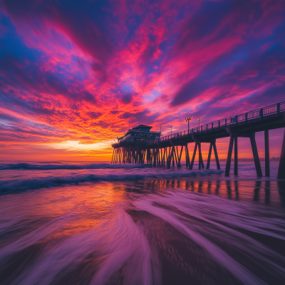 Vibrant Sunset at Huntington Beach Pier