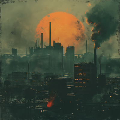 Industrial Dystopian City Sunset